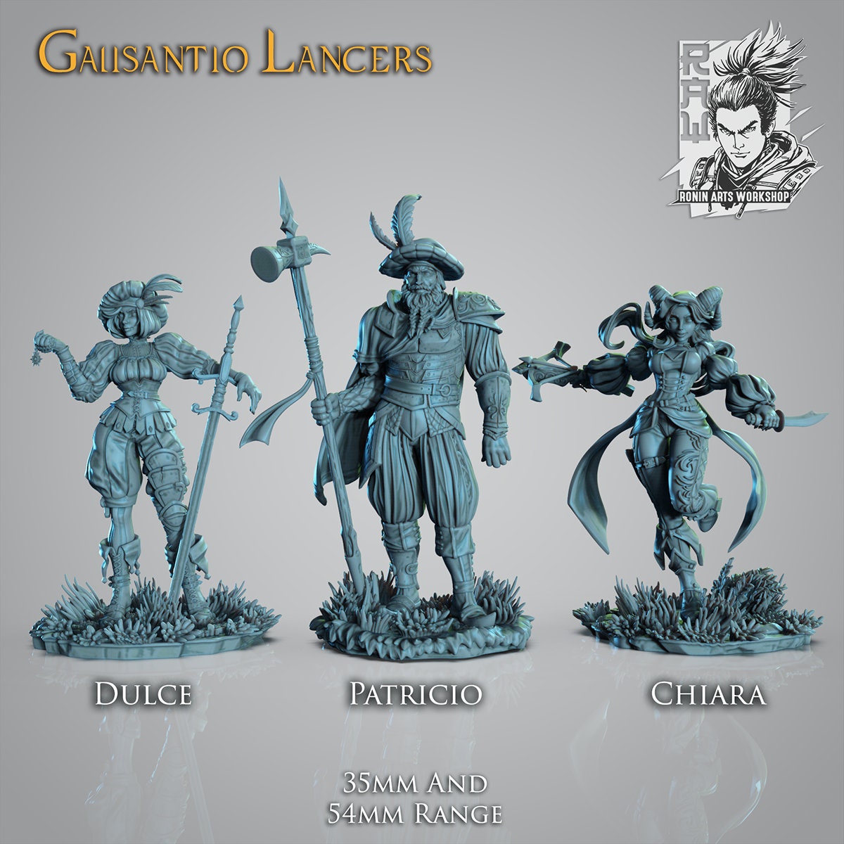 Galisantio Lancers| Fantasy Jester Rogue Warrior Miniatures | 35mm / 54mm / 75mm | by Ronin Arts Workshop