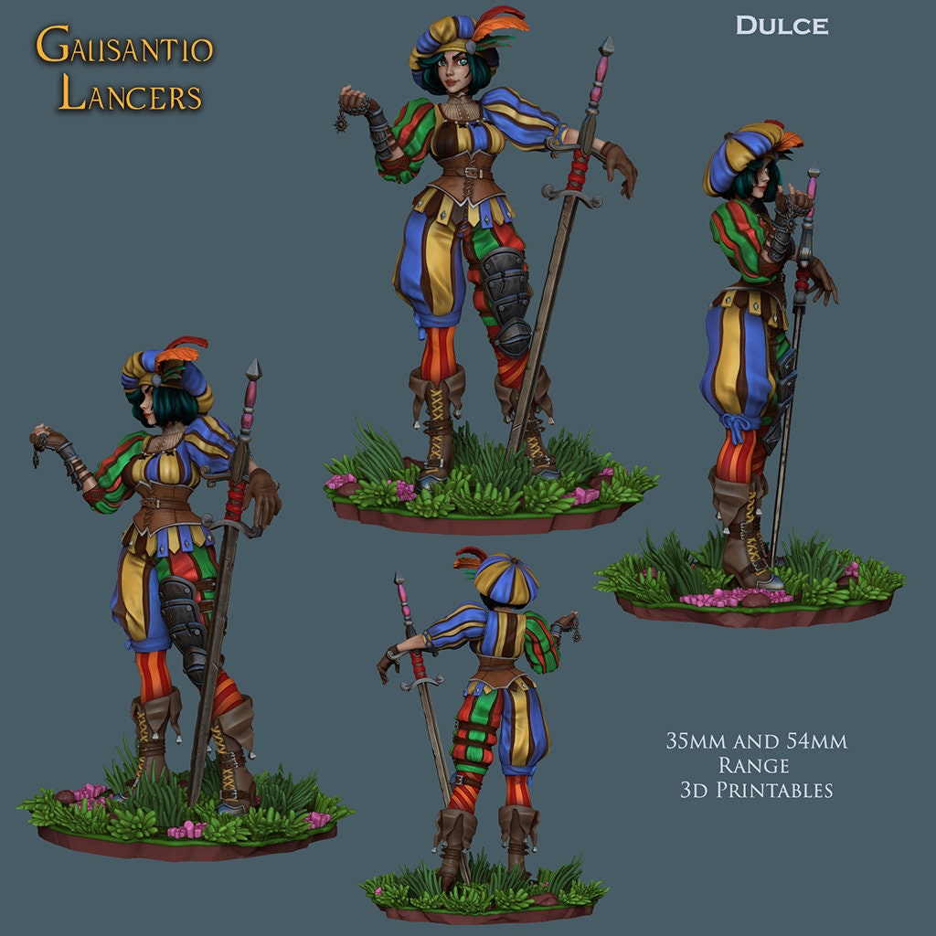 Galisantio Lancers| Fantasy Jester Rogue Warrior Miniatures | 35mm / 54mm / 75mm | by Ronin Arts Workshop