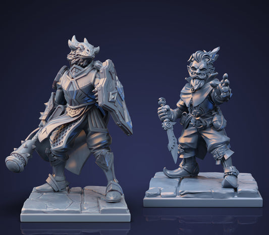 Brubax & Korgor | Fantasy Ranger Fighter Spearmaidens | 35mm / 54mm / 75mm | by Ronin Arts Workshop