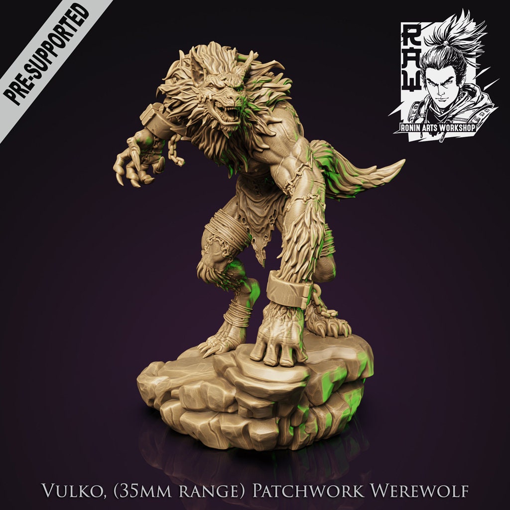 Alpheus & Vulko | DnD Patchwork Sahagin and Werewolf monster miniatures | 35mm / 54mm / 75mm | by Ronin Arts Workshop