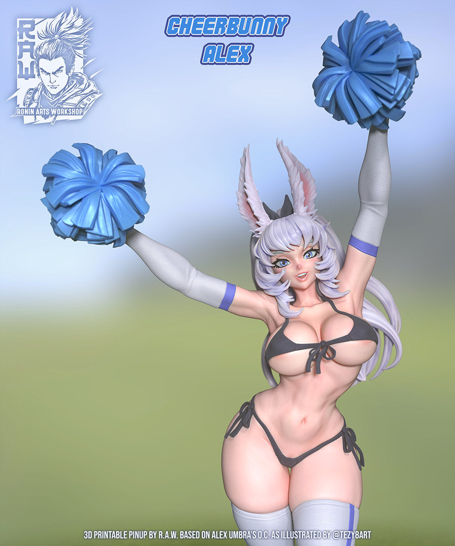 Cheerbunny Alex| Female Rabbit Girl Pin-up Collectible Statuette Unpainted miniature | 75mm / 120mm | by Ronin Arts Workshop