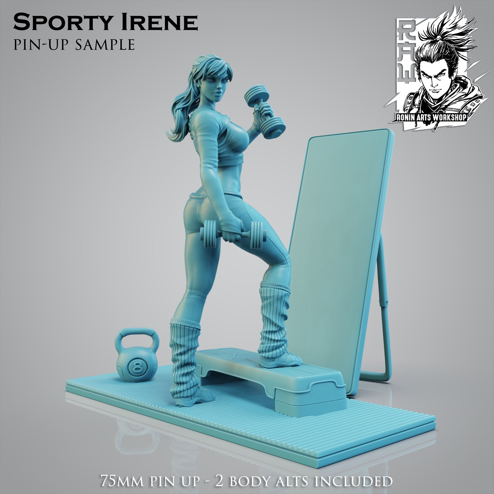 Sporty Irene | Female Athlete Workout Girl Pin-up Collectible Statuette Unpainted miniature | 75mm / 120mm | by Ronin Arts Workshop