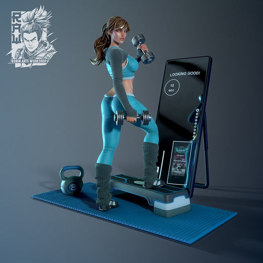 Sporty Irene | Female Athlete Workout Girl Pin-up Collectible Statuette Unpainted miniature | 75mm / 120mm | by Ronin Arts Workshop