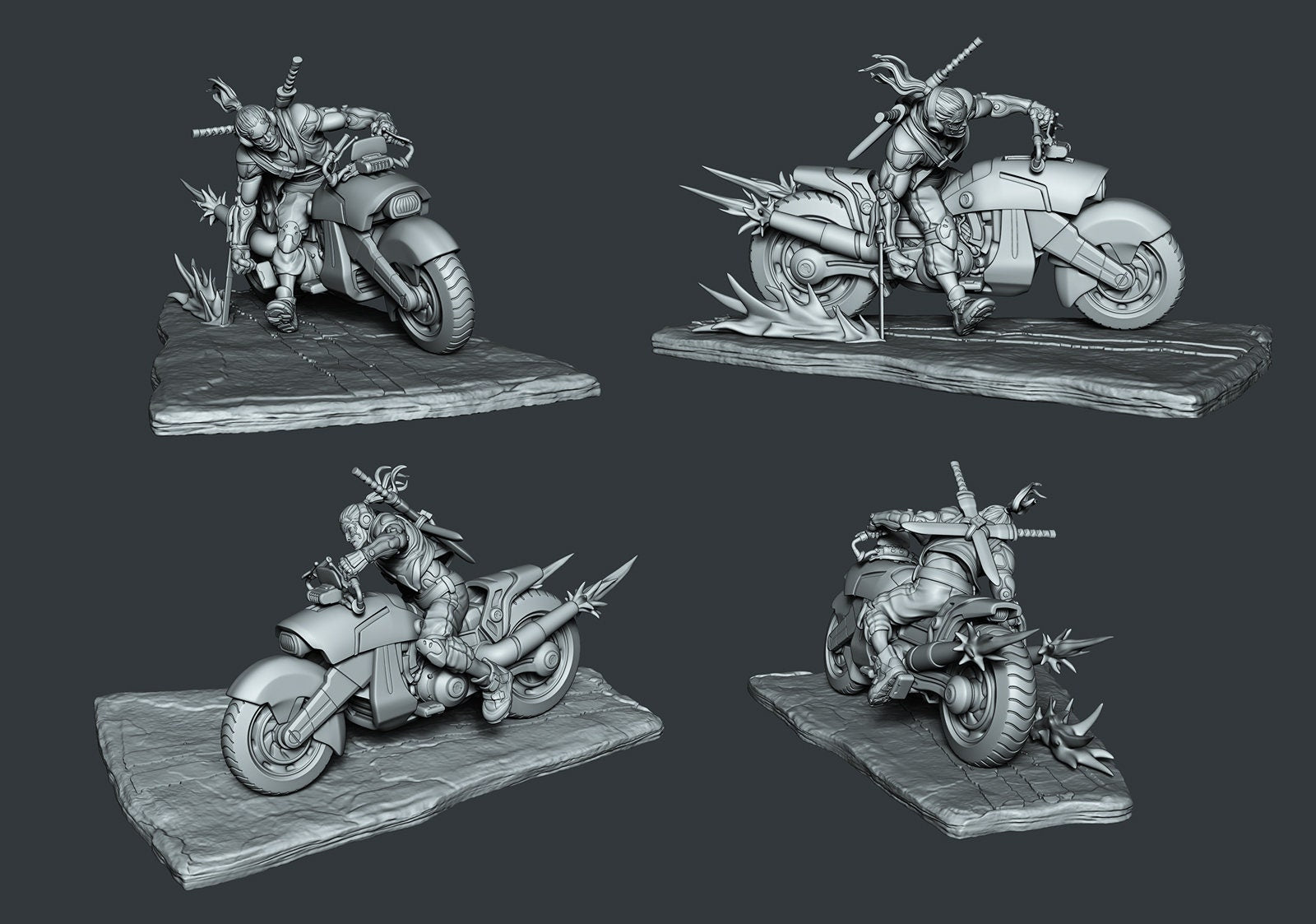 Biker Takeshi | Sci-fi Samurai Biker Collectible Miniature | 35mm / 54mm / 75mm | by Ronin Arts Workshop