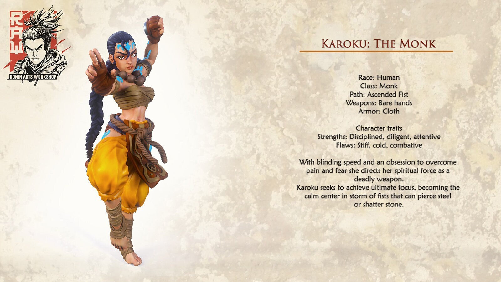 Karoku | DnD Female Monk Fighter miniatures | 35mm / 54mm / 75mm | by Ronin Arts Workshop