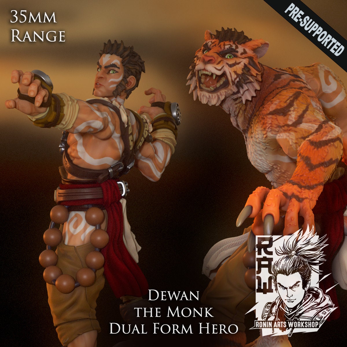 Dewan | DnD Druid Monk Fighter miniatures | 35mm / 54mm / 75mm | by Ronin Arts Workshop