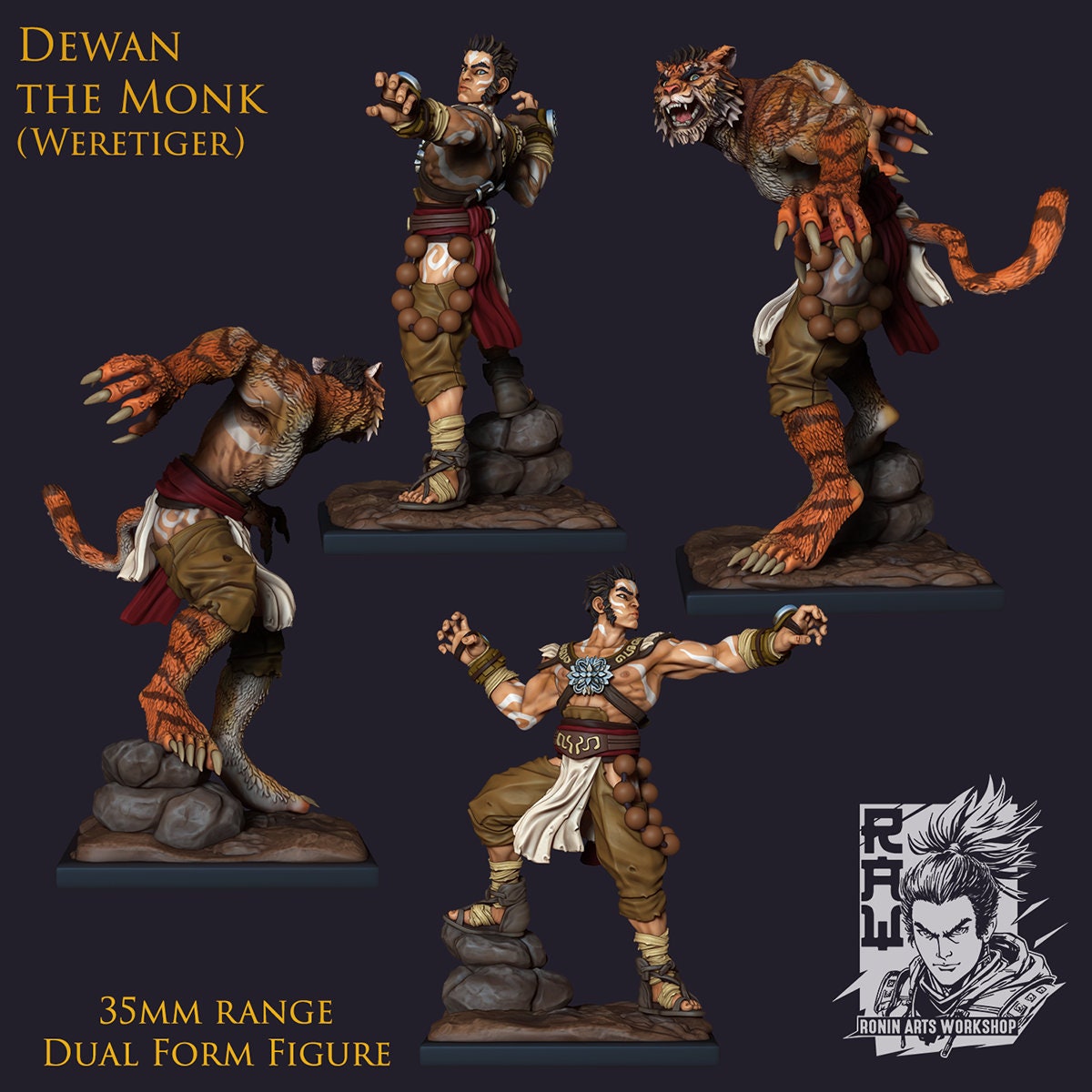 Dewan | DnD Druid Monk Fighter miniatures | 35mm / 54mm / 75mm | by Ronin Arts Workshop