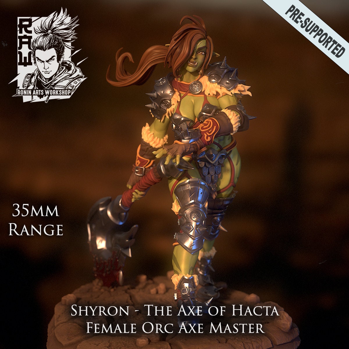 Shyron | DnD Female Orc Barbarian Pin-up miniature | 35mm / 54mm / 75mm | by Ronin Arts Workshop