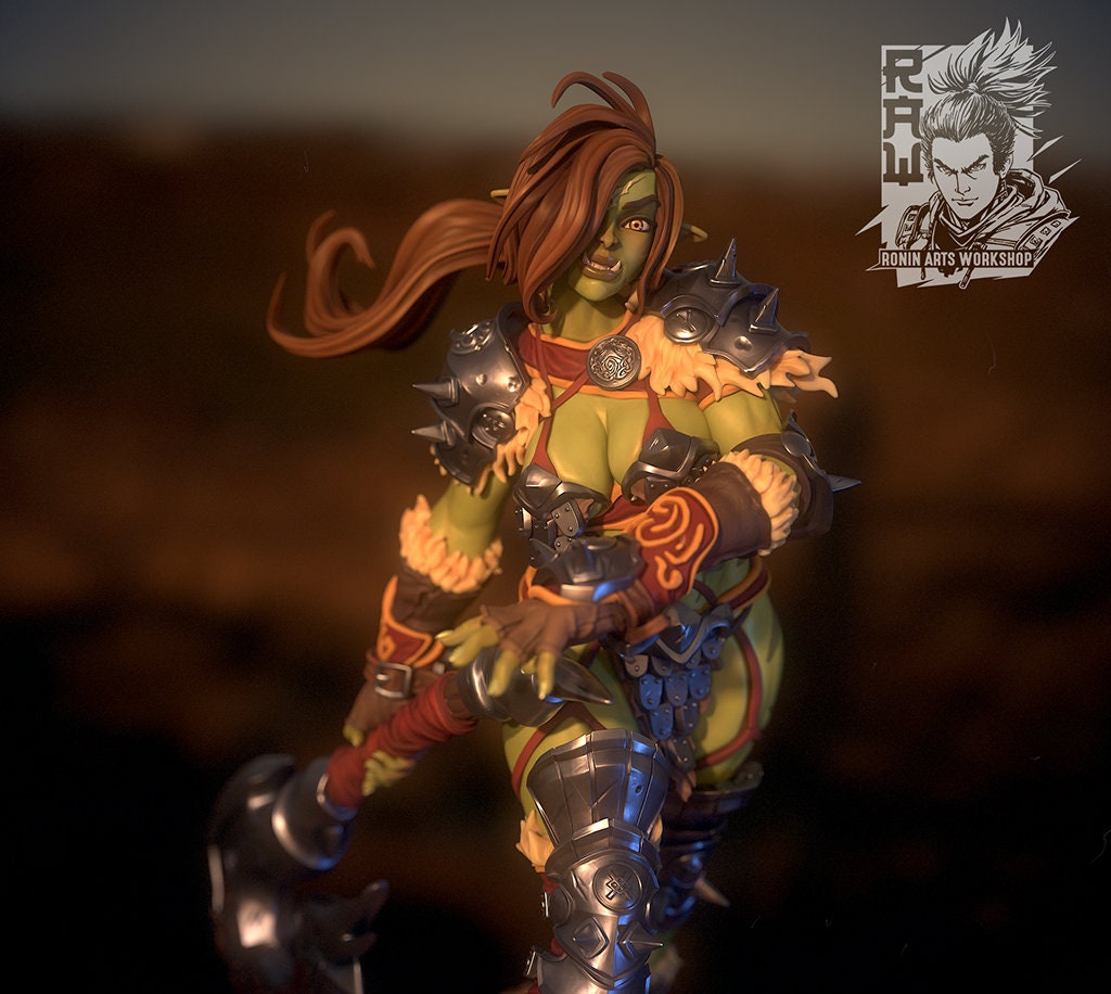 Shyron | DnD Female Orc Barbarian Pin-up miniature | 35mm / 54mm / 75mm | by Ronin Arts Workshop