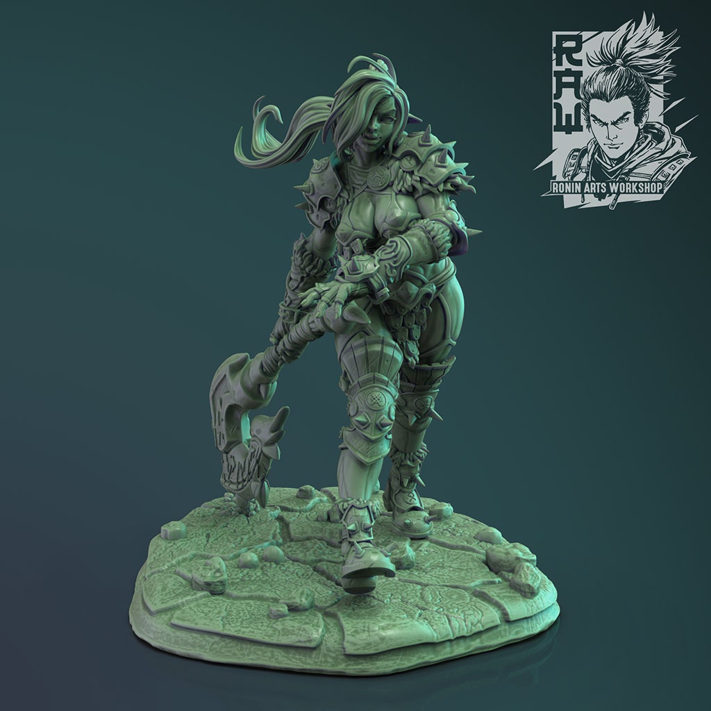 Shyron | DnD Female Orc Barbarian Pin-up miniature | 35mm / 54mm / 75mm | by Ronin Arts Workshop