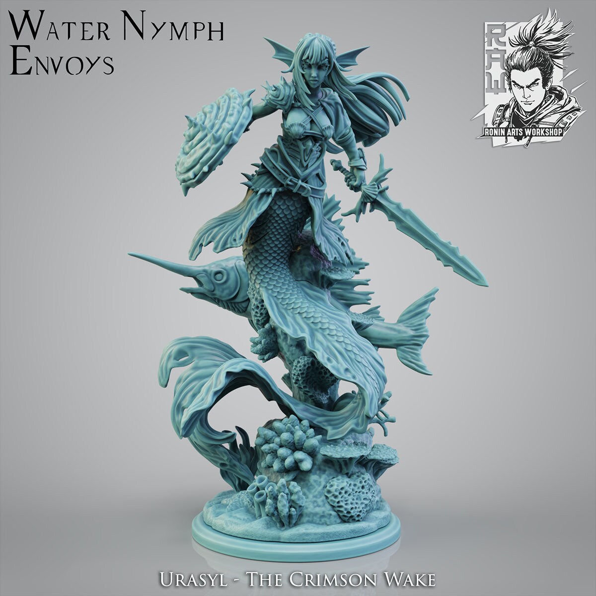 Urasyl | DnD Mermaid Knight Fighter Pin-up Collectible Miniature | 35mm / 54mm / 75mm | by Ronin Arts Workshop