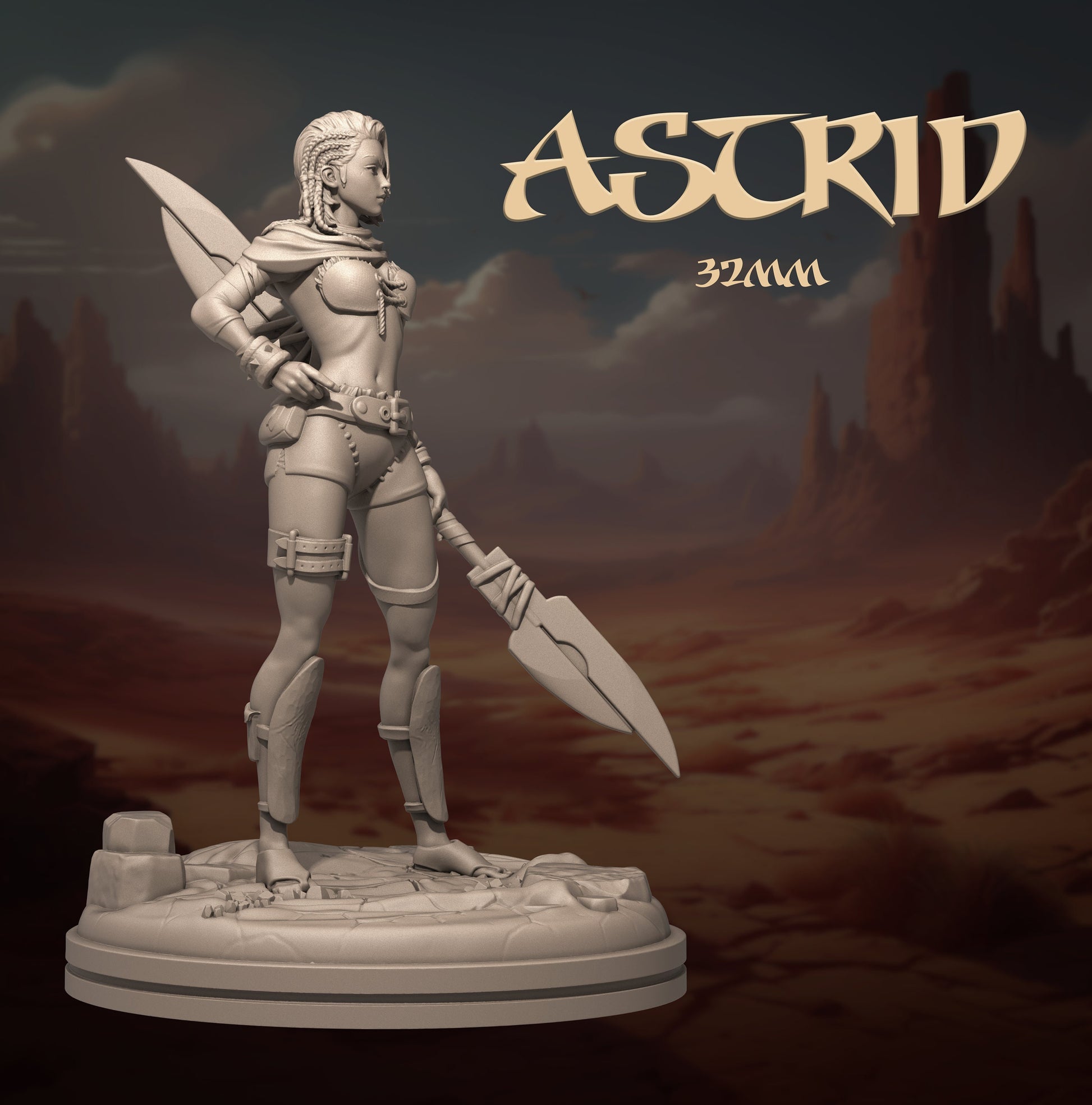 Astrid Standalone | DnD Female Fighter Druid Tamer Fantasy Miniature | 32mm / 75mm | by Dungeons&Maidens