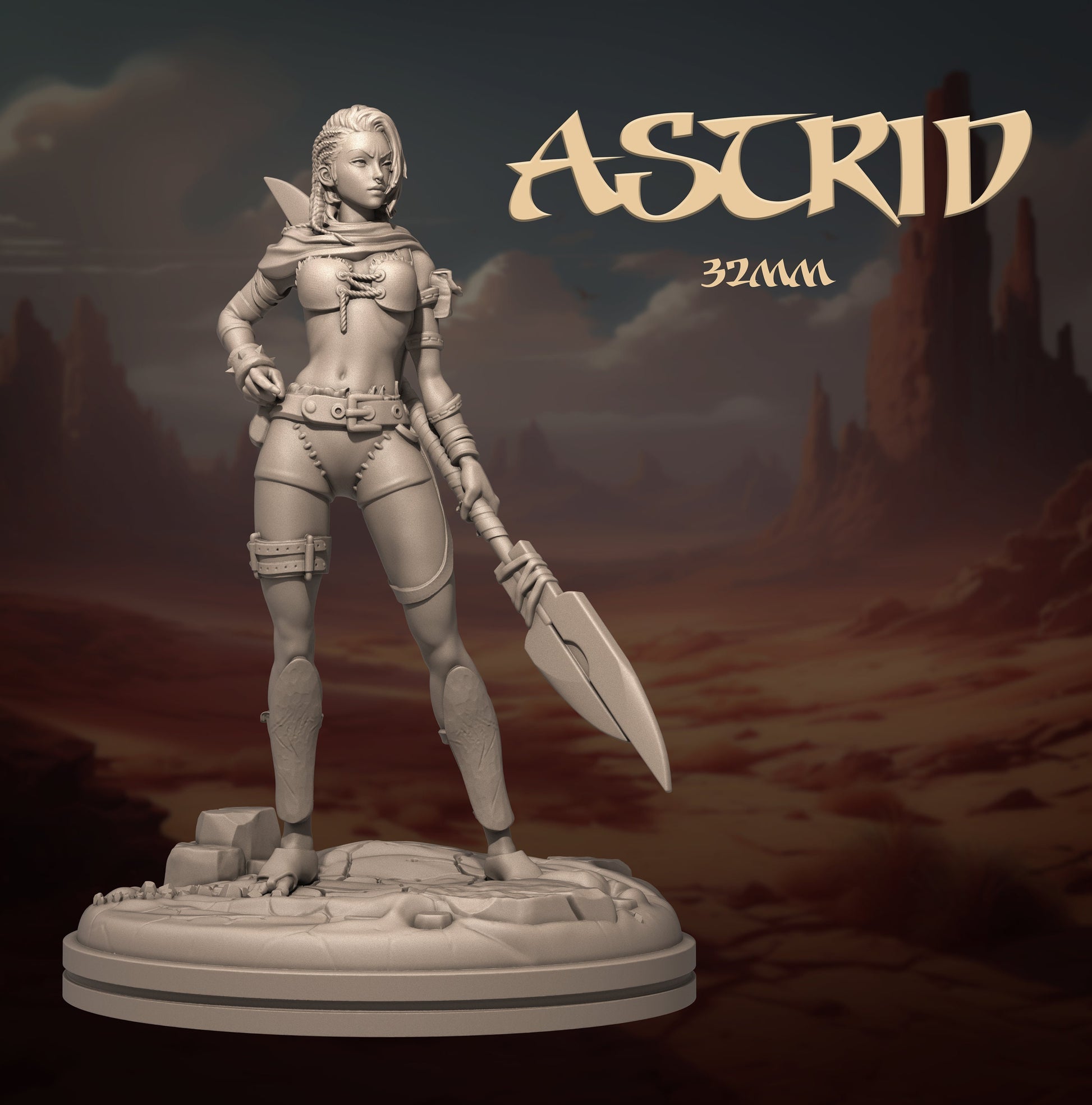 Astrid Standalone | DnD Female Fighter Druid Tamer Fantasy Miniature | 32mm / 75mm | by Dungeons&Maidens