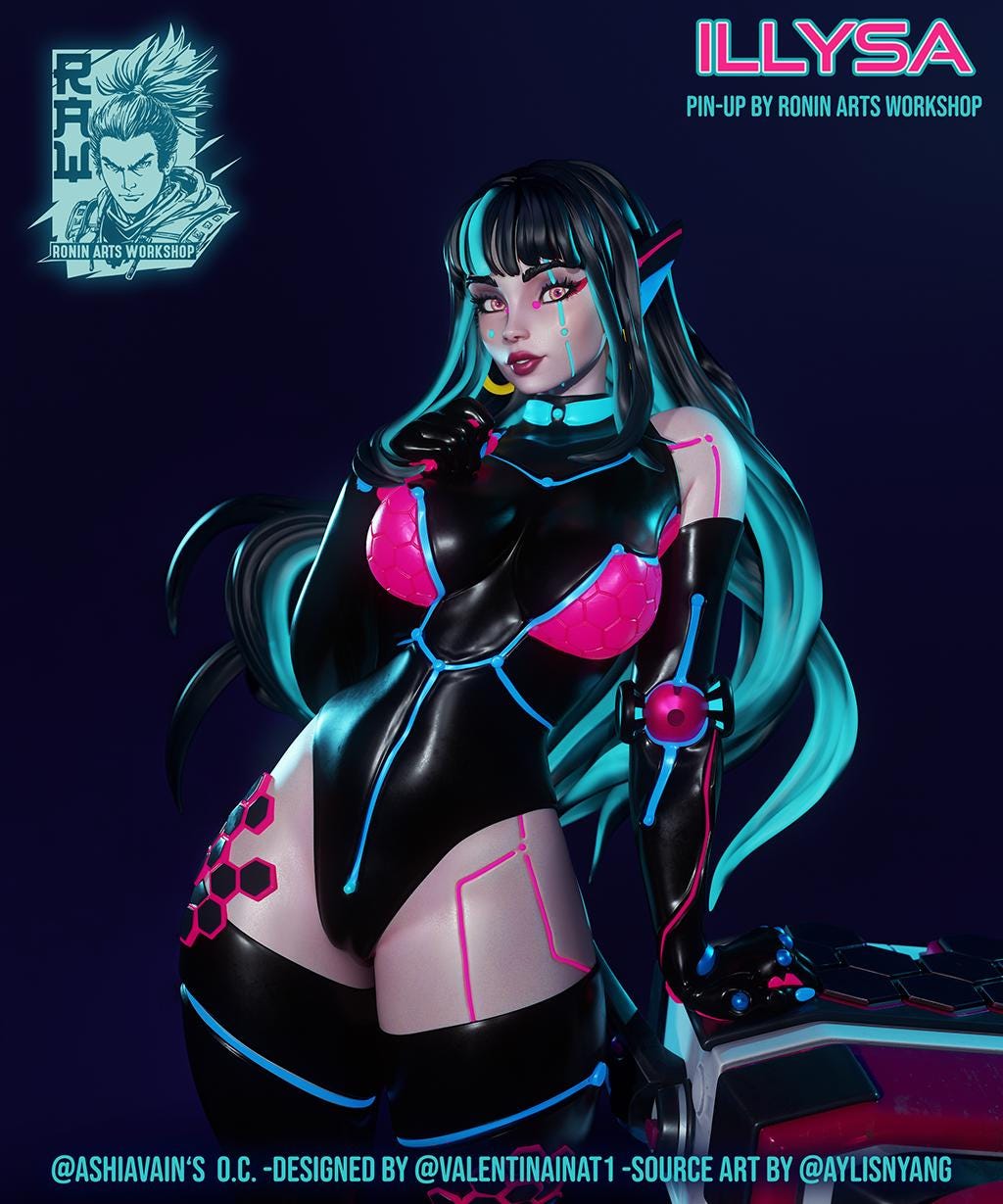 Illysa | Female Pin-up Collectible Statuete Unpainted miniature | 75mm / 120mm | by Ronin Arts Workshop