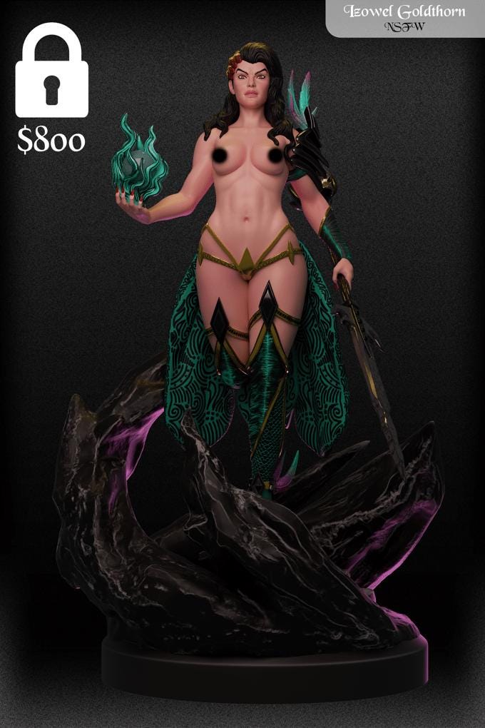 Izowel Goldthorn | DnD Female Sorcerer Wizard Witch Pin-up miniatures | by Black Fins Miniatures