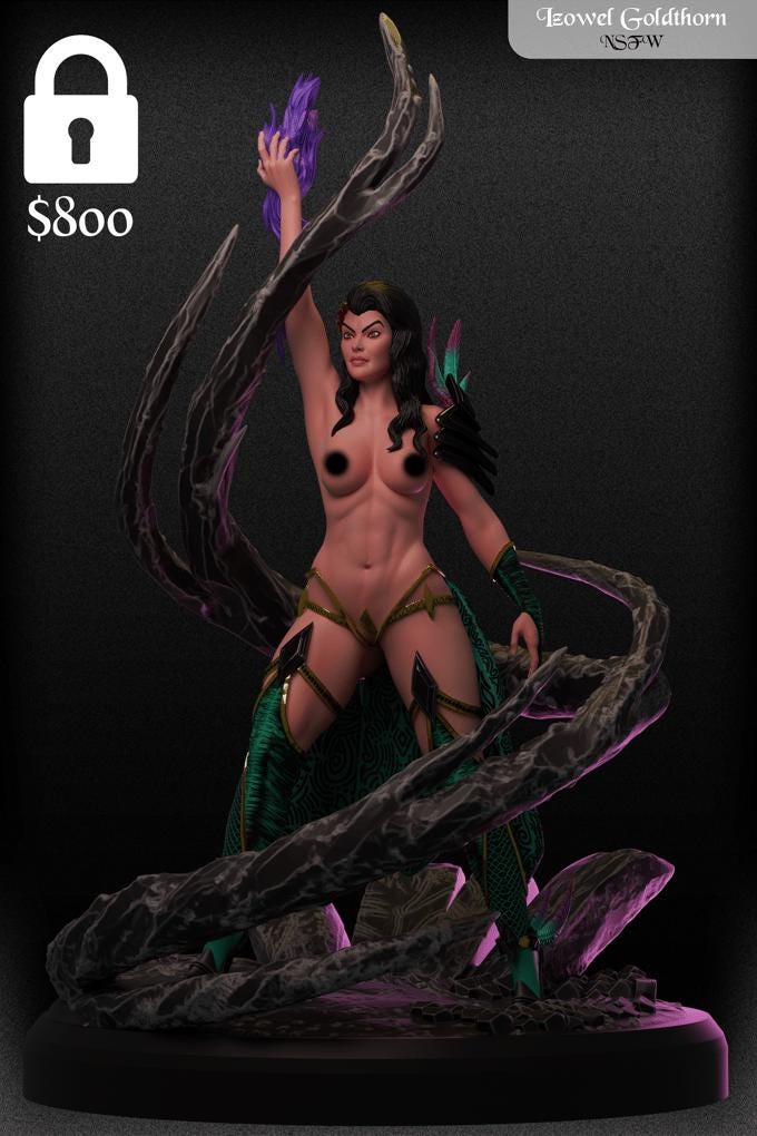Izowel Goldthorn | DnD Female Sorcerer Wizard Witch Pin-up miniatures | by Black Fins Miniatures