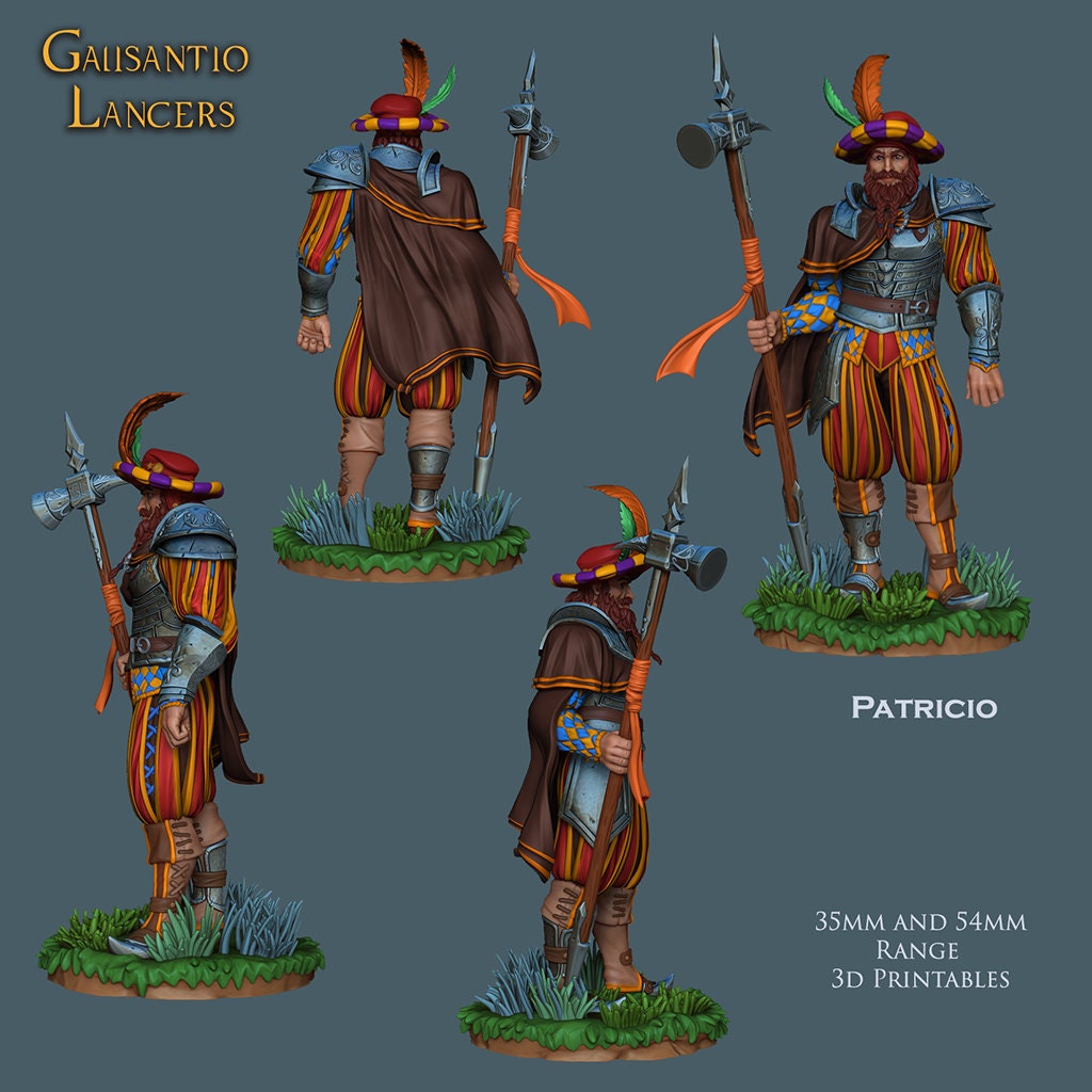Galisantio Lancers| Fantasy Jester Rogue Warrior Miniatures | 35mm / 54mm / 75mm | by Ronin Arts Workshop