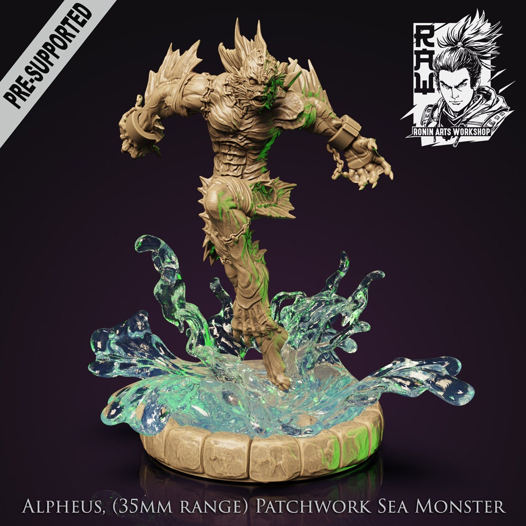 Alpheus & Vulko | DnD Patchwork Sahagin and Werewolf monster miniatures | 35mm / 54mm / 75mm | by Ronin Arts Workshop