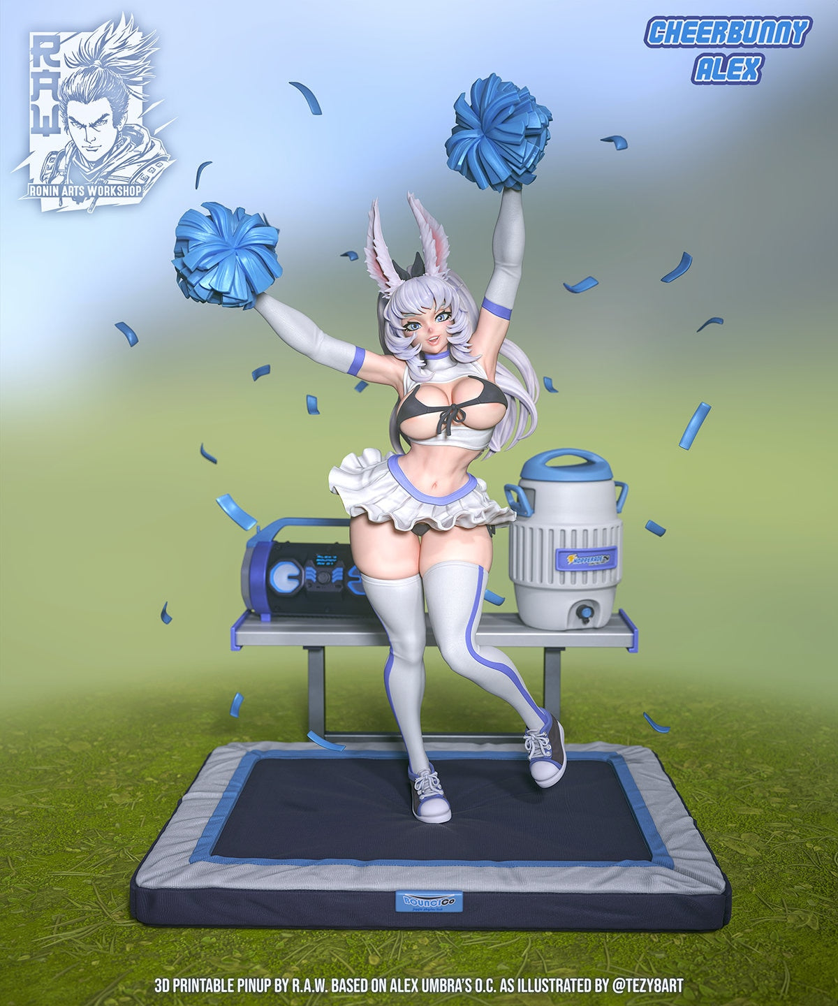 Cheerbunny Alex| Female Rabbit Girl Pin-up Collectible Statuette Unpainted miniature | 75mm / 120mm | by Ronin Arts Workshop