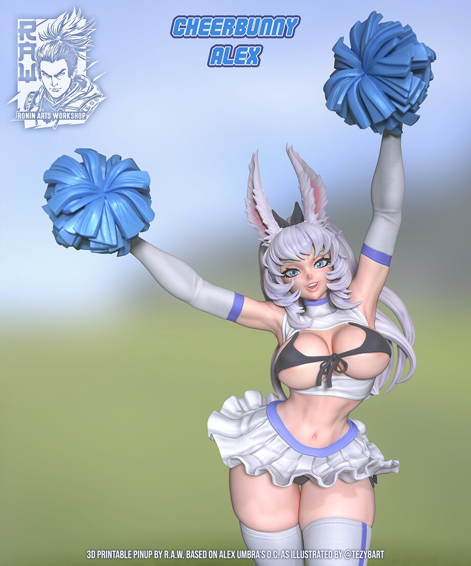 Cheerbunny Alex| Female Rabbit Girl Pin-up Collectible Statuette Unpainted miniature | 75mm / 120mm | by Ronin Arts Workshop