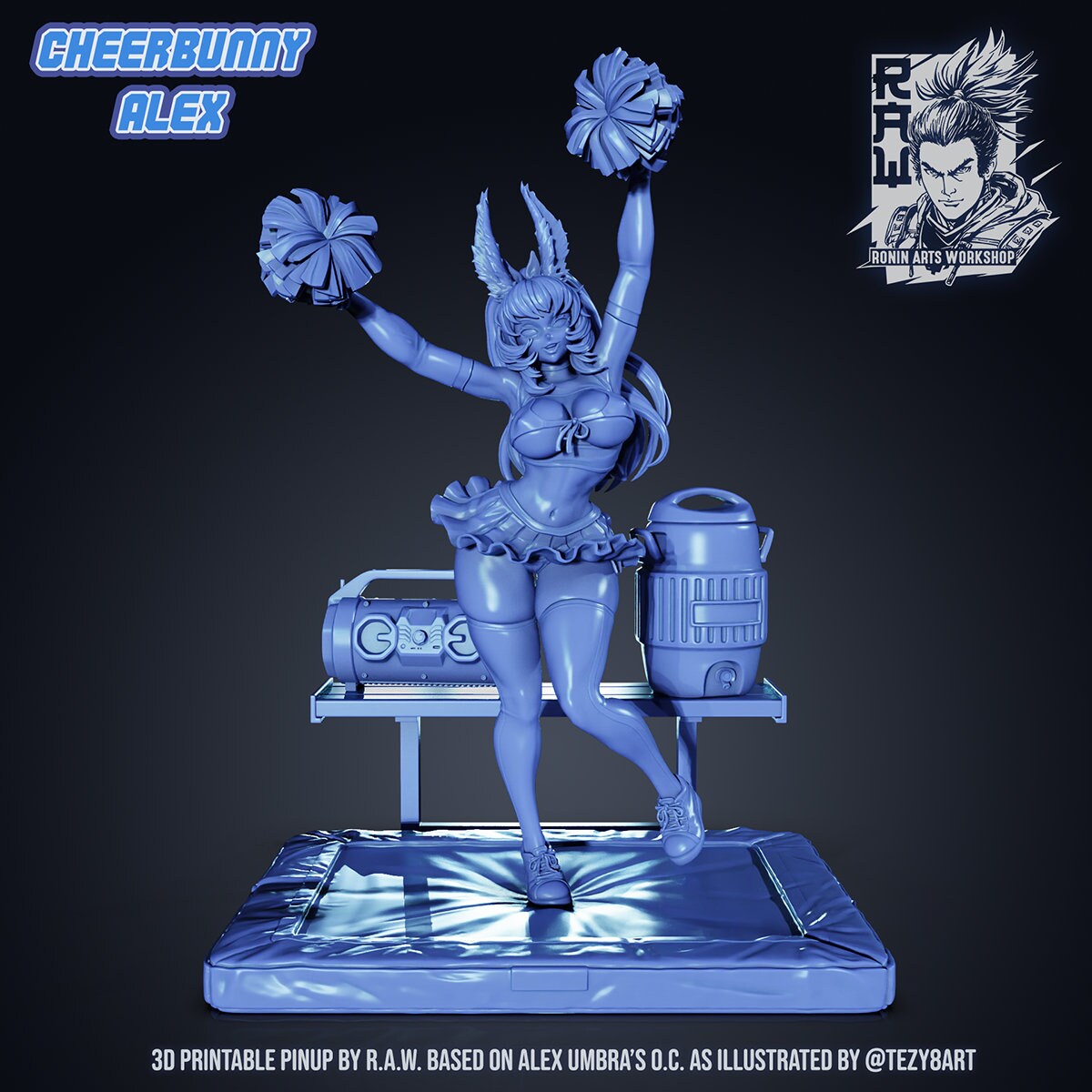 Cheerbunny Alex| Female Rabbit Girl Pin-up Collectible Statuette Unpainted miniature | 75mm / 120mm | by Ronin Arts Workshop
