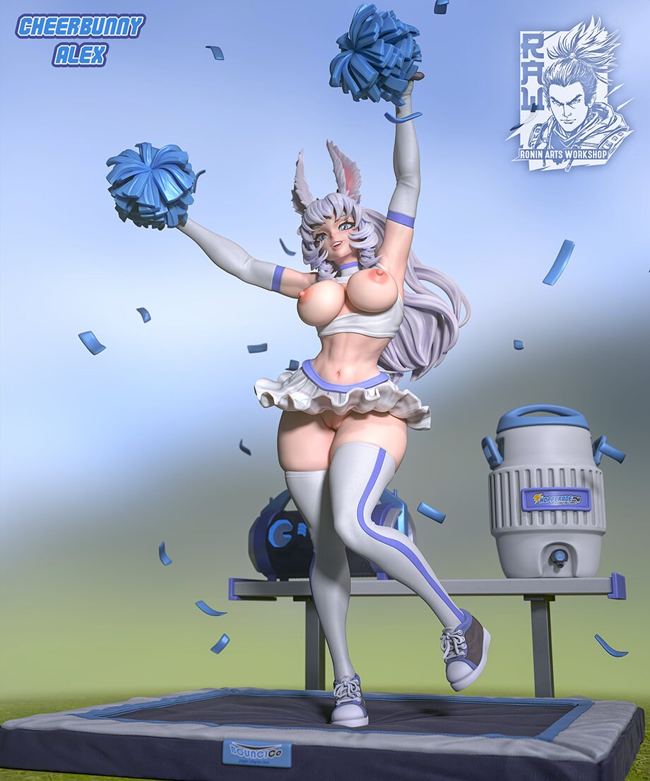 Cheerbunny Alex| Female Rabbit Girl Pin-up Collectible Statuette Unpainted miniature | 75mm / 120mm | by Ronin Arts Workshop