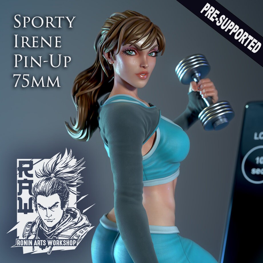 Sporty Irene | Female Athlete Workout Girl Pin-up Collectible Statuette Unpainted miniature | 75mm / 120mm | by Ronin Arts Workshop
