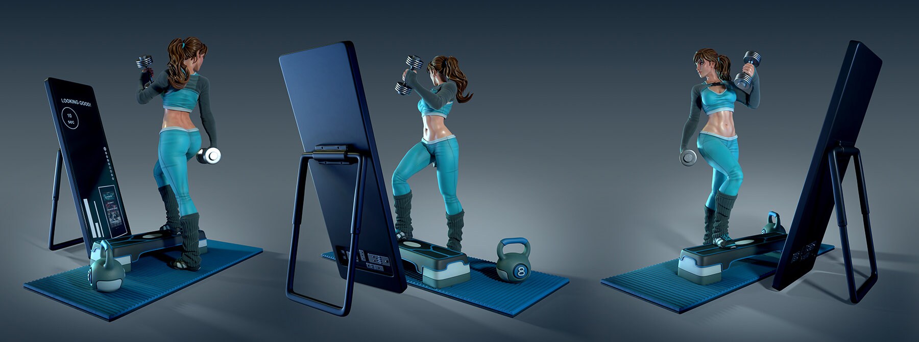 Sporty Irene | Female Athlete Workout Girl Pin-up Collectible Statuette Unpainted miniature | 75mm / 120mm | by Ronin Arts Workshop