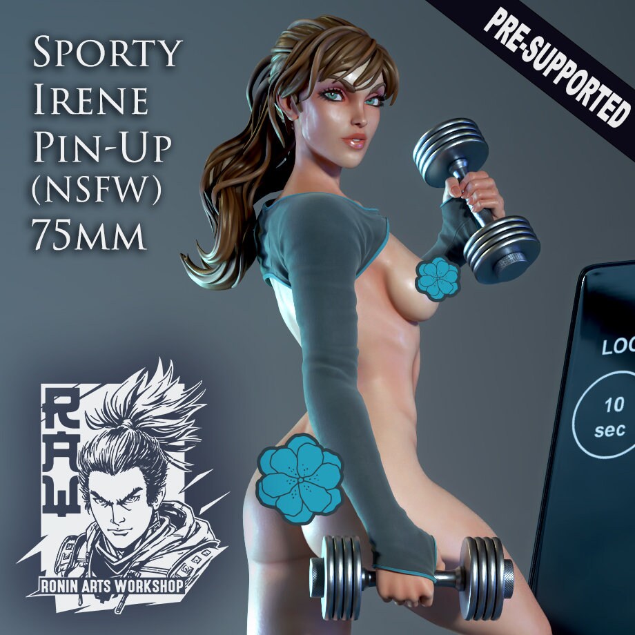 Sporty Irene | Female Athlete Workout Girl Pin-up Collectible Statuette Unpainted miniature | 75mm / 120mm | by Ronin Arts Workshop