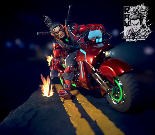 Biker Takeshi | Sci-fi Samurai Biker Collectible Miniature | 35mm / 54mm / 75mm | by Ronin Arts Workshop