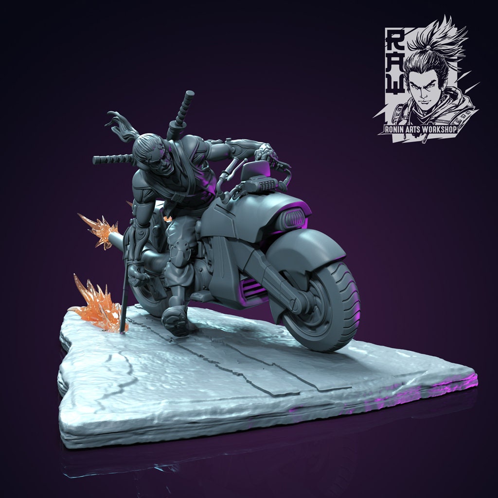 Biker Takeshi | Sci-fi Samurai Biker Collectible Miniature | 35mm / 54mm / 75mm | by Ronin Arts Workshop