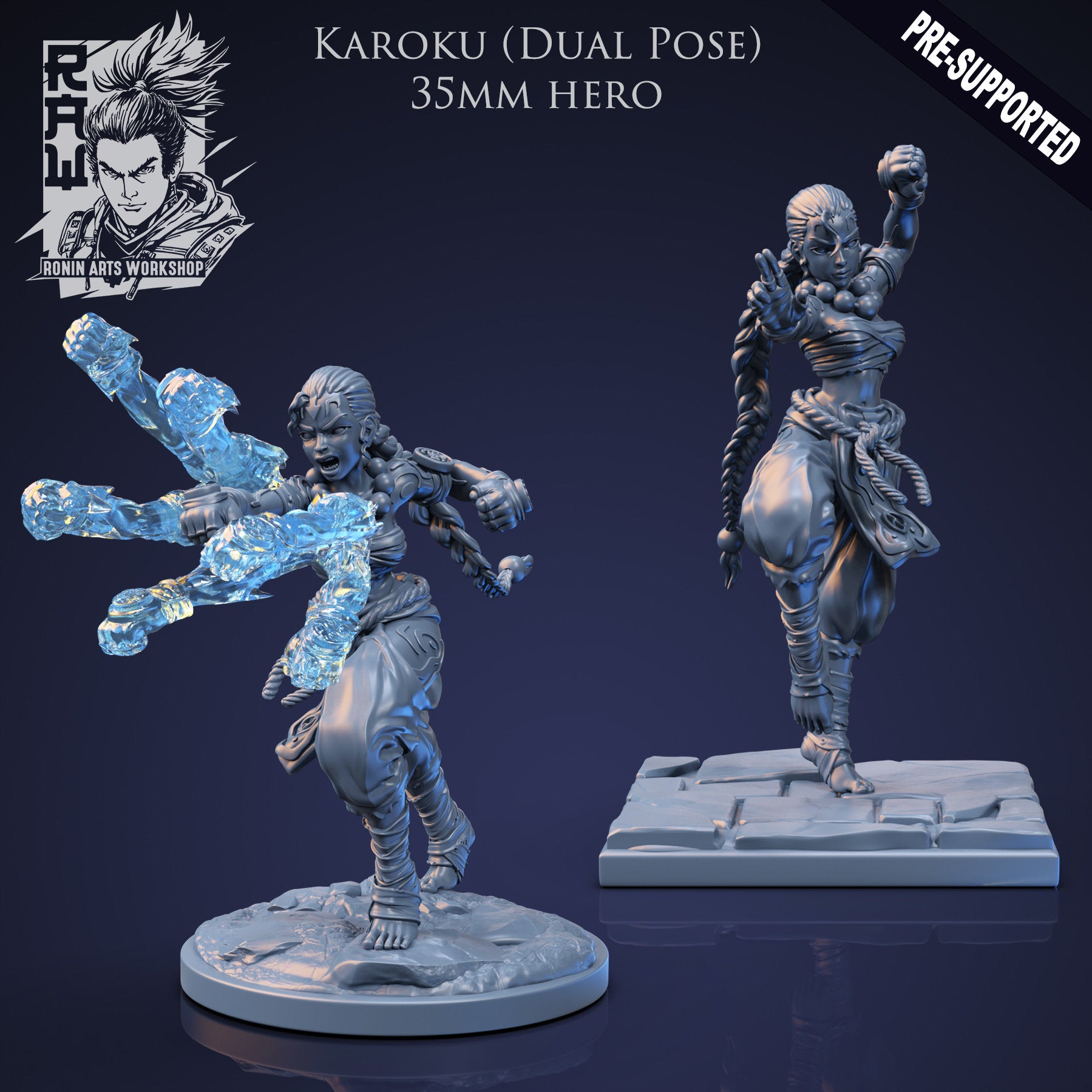 Karoku | DnD Female Monk Fighter miniatures | 35mm / 54mm / 75mm | by Ronin Arts Workshop