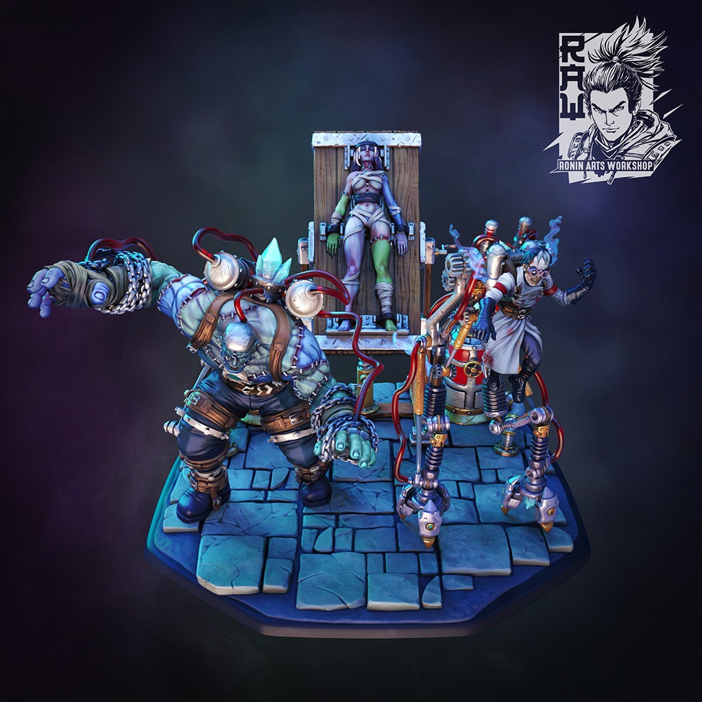 Master Dario, Grigor, and Nenia | Collectible Frankenstein Diorama Unpainted miniature | 75mm / 120mm | by Ronin Arts Workshop