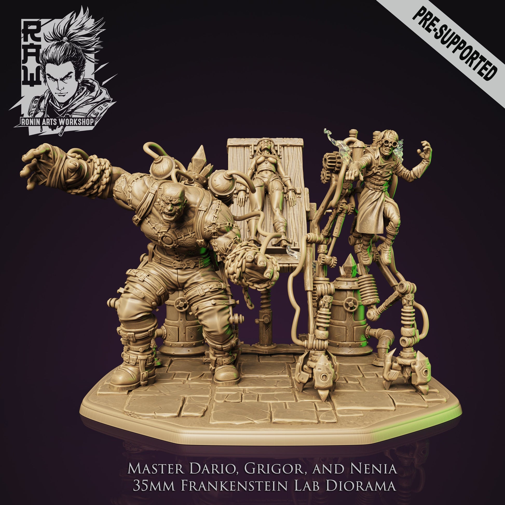 Master Dario, Grigor, and Nenia | Collectible Frankenstein Diorama Unpainted miniature | 75mm / 120mm | by Ronin Arts Workshop