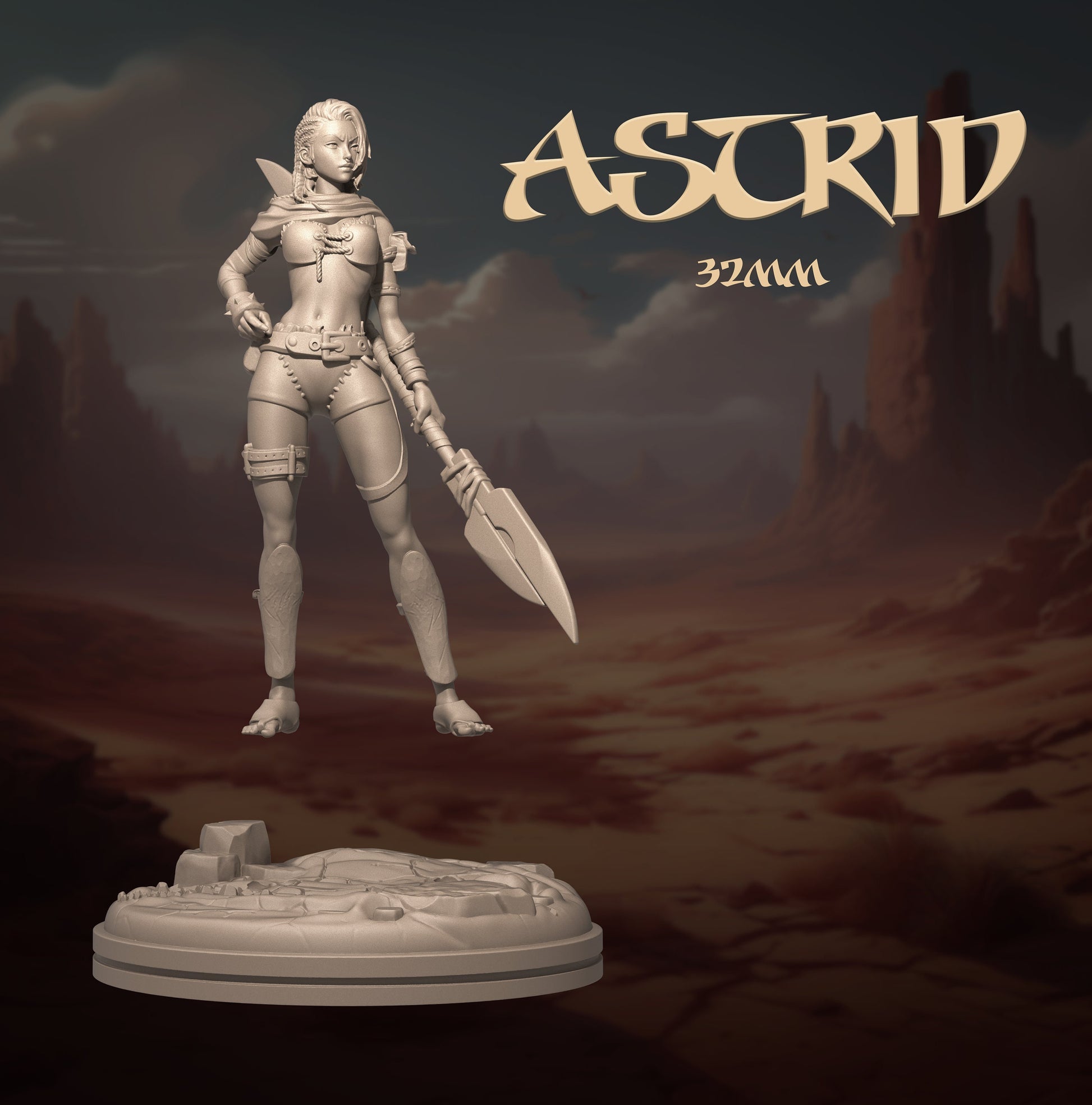 Astrid Standalone | DnD Female Fighter Druid Tamer Fantasy Miniature | 32mm / 75mm | by Dungeons&Maidens
