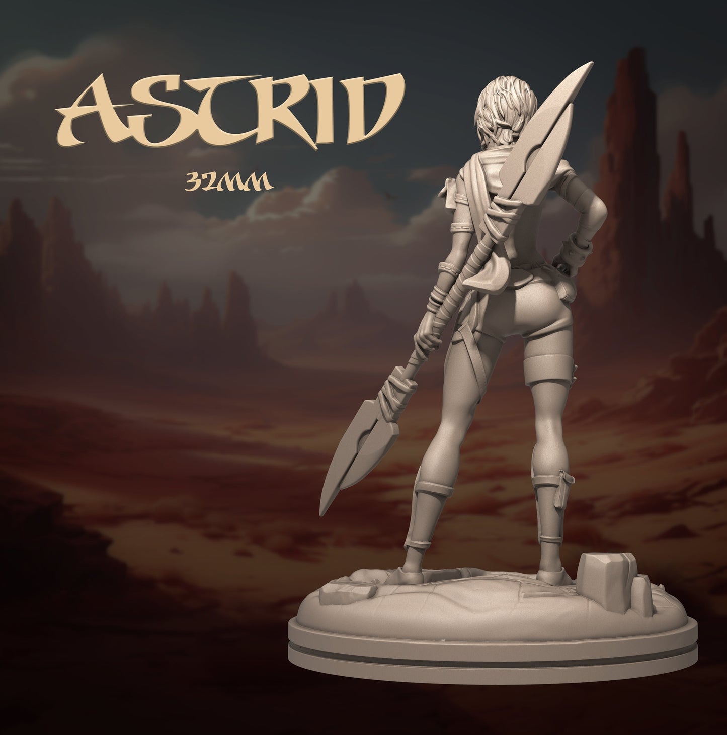 Astrid Standalone | DnD Female Fighter Druid Tamer Fantasy Miniature | 32mm / 75mm | by Dungeons&Maidens