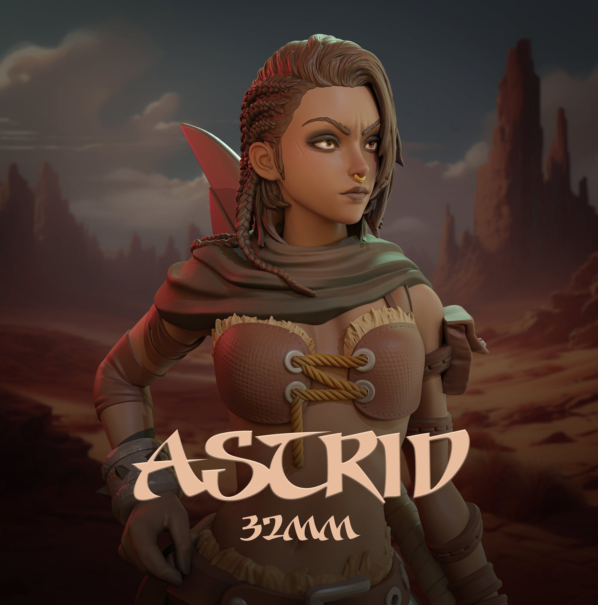 Astrid Standalone | DnD Female Fighter Druid Tamer Fantasy Miniature | 32mm / 75mm | by Dungeons&Maidens