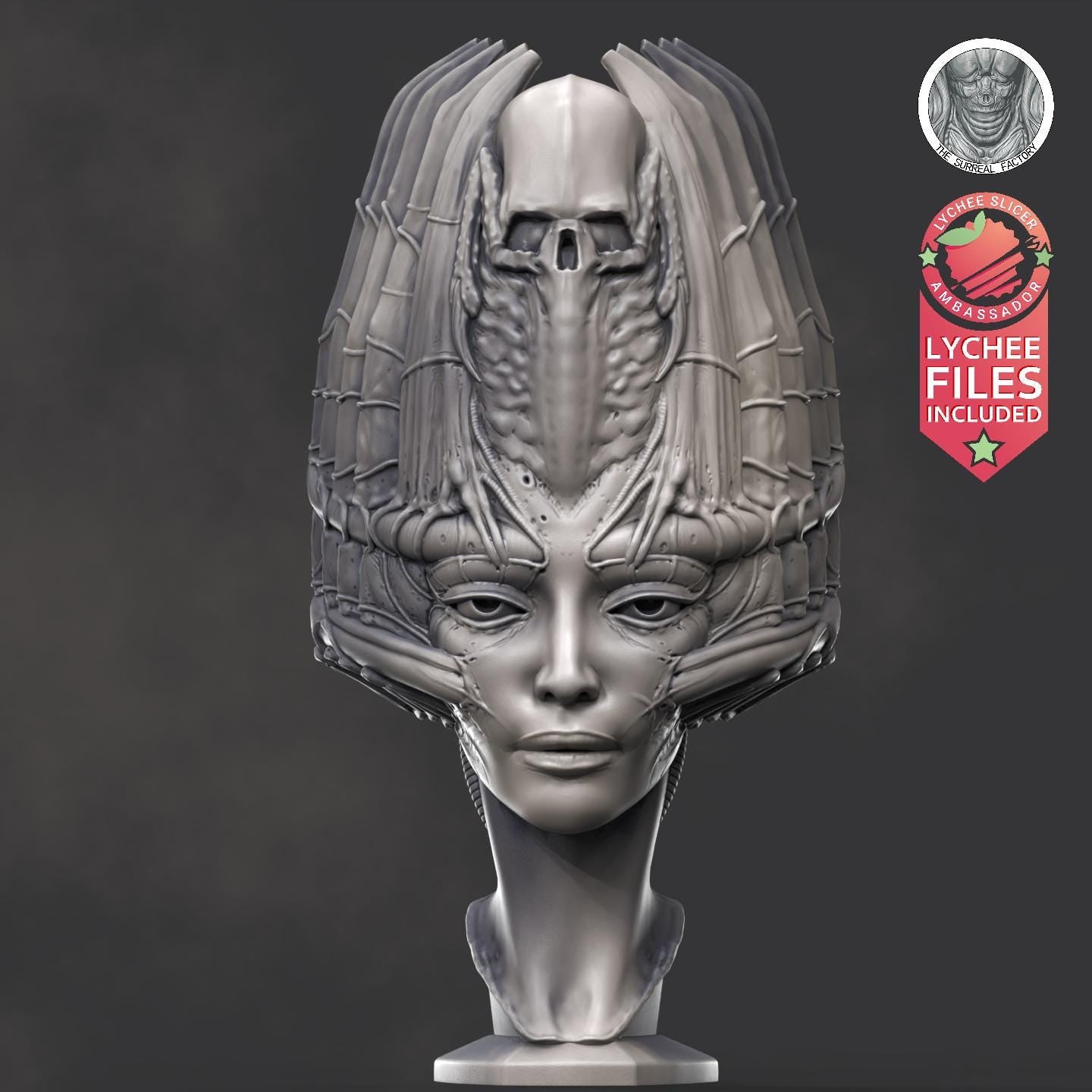 Biomech Head | 3D Resin Printed Bust | 150mm | by The Surreal Factory