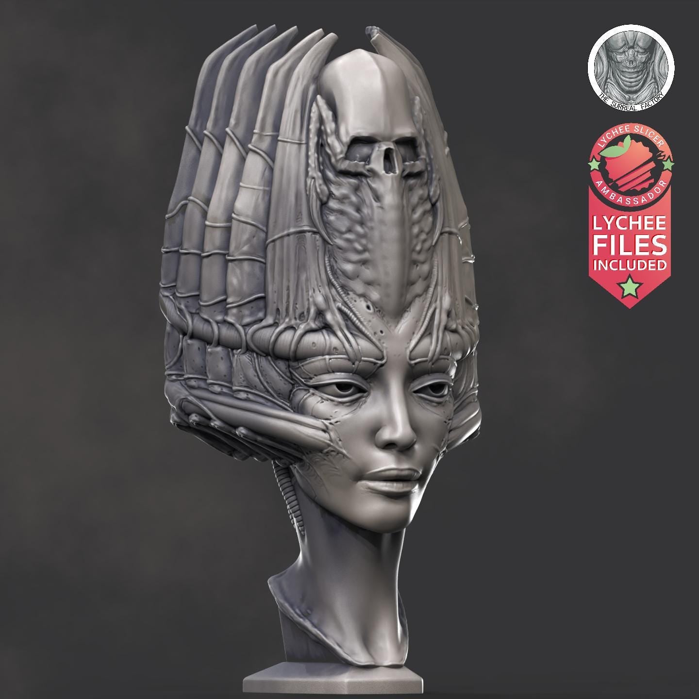 Biomech Head | 3D Resin Printed Bust | 150mm | by The Surreal Factory