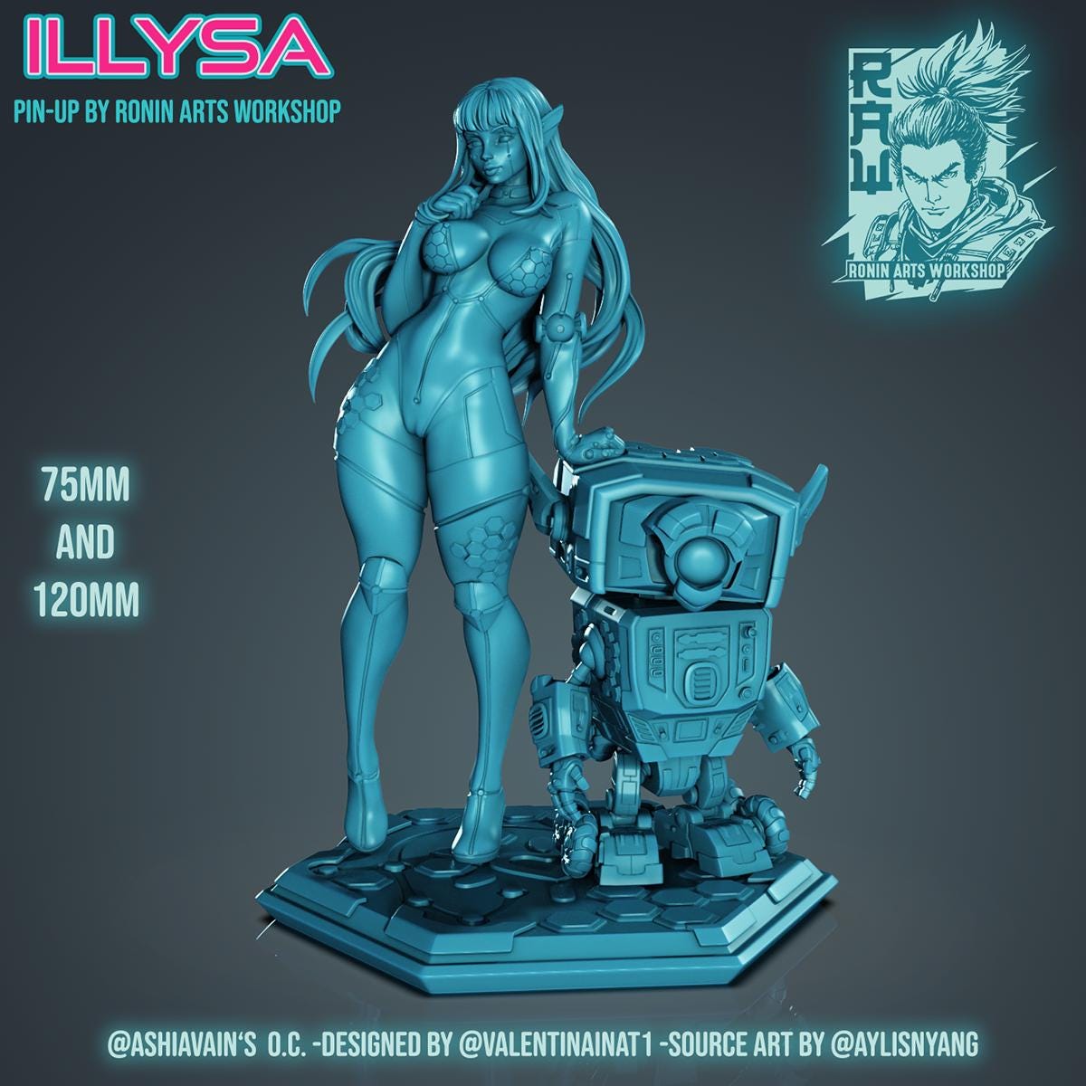 Illysa | Female Pin-up Collectible Statuete Unpainted miniature | 75mm / 120mm | by Ronin Arts Workshop
