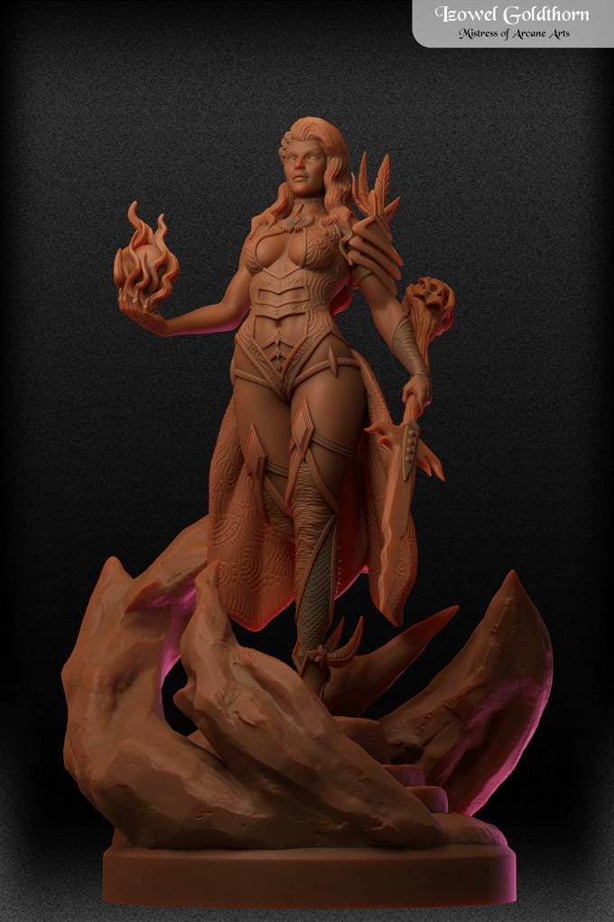 Izowel Goldthorn | DnD Female Sorcerer Wizard Witch Pin-up miniatures | by Black Fins Miniatures