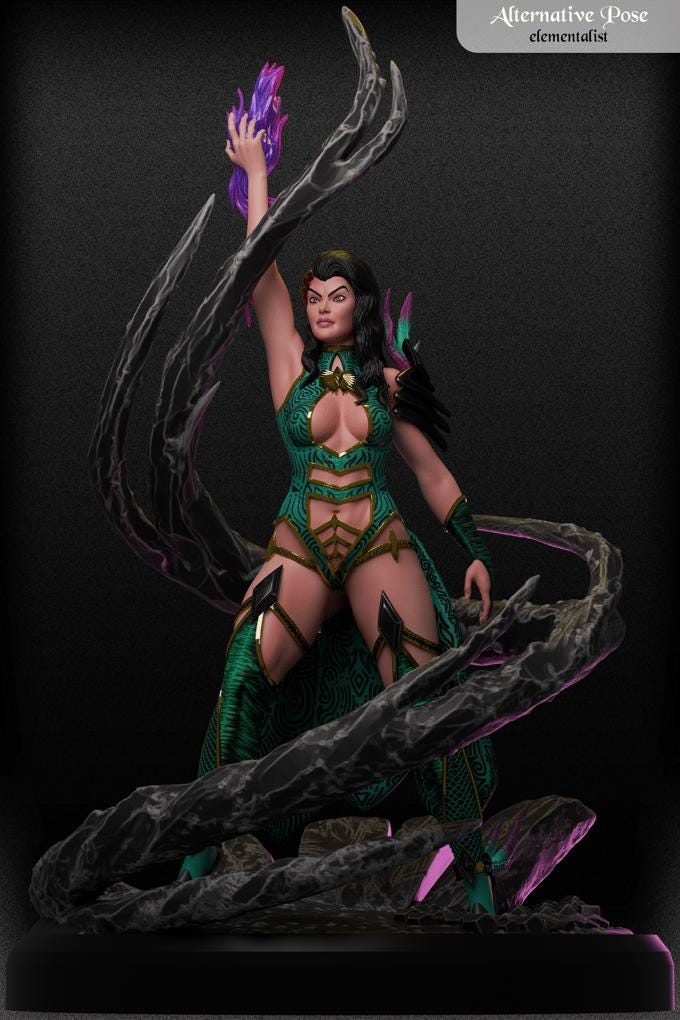 Izowel Goldthorn | DnD Female Sorcerer Wizard Witch Pin-up miniatures | by Black Fins Miniatures
