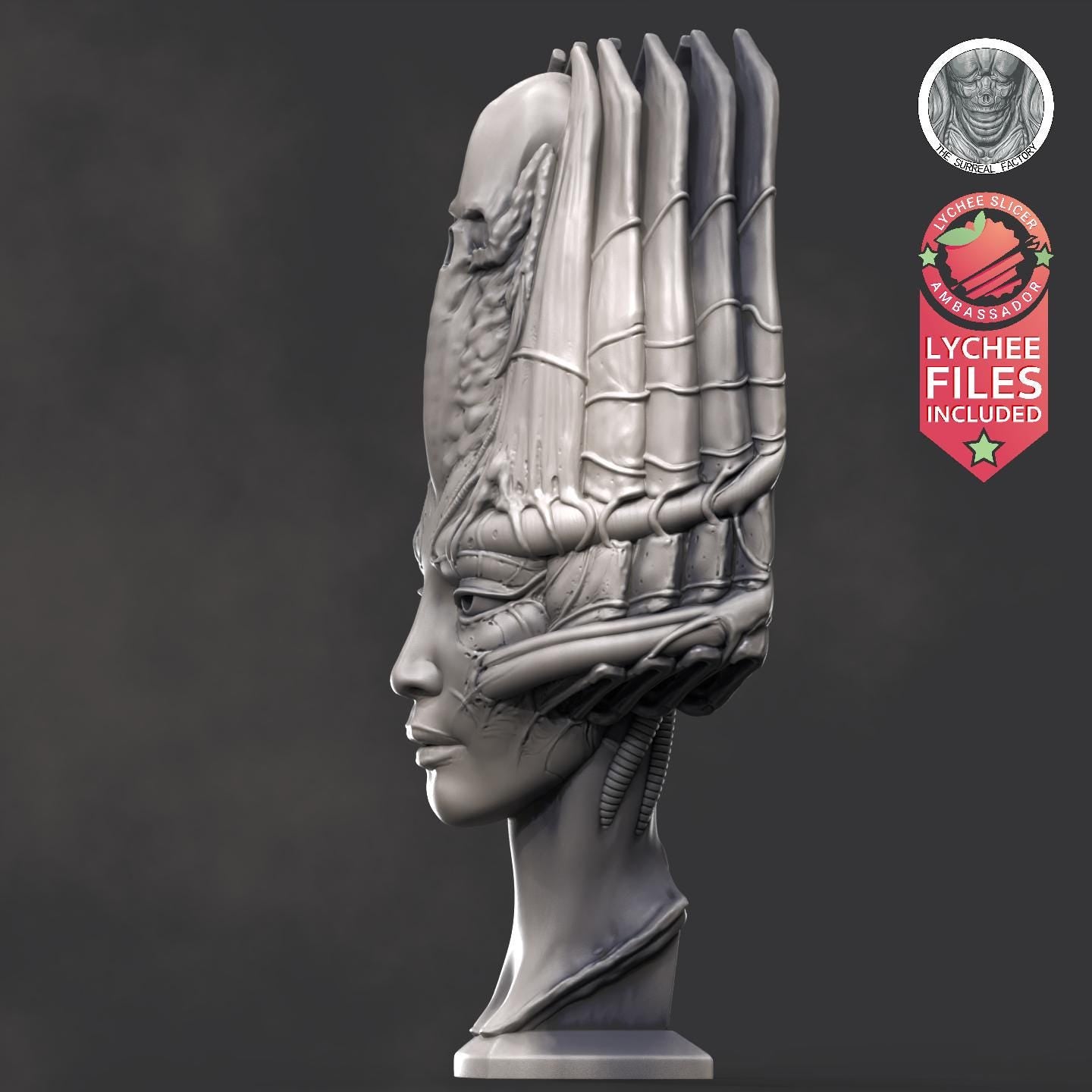 Biomech Head | 3D Resin Printed Bust | 150mm | by The Surreal Factory