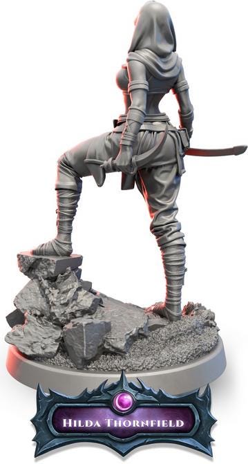Hilda Thornfield | DnD Female Warrior Fighter Samurai | 32mm / 54mm / 75mm | by Beast Miniatures