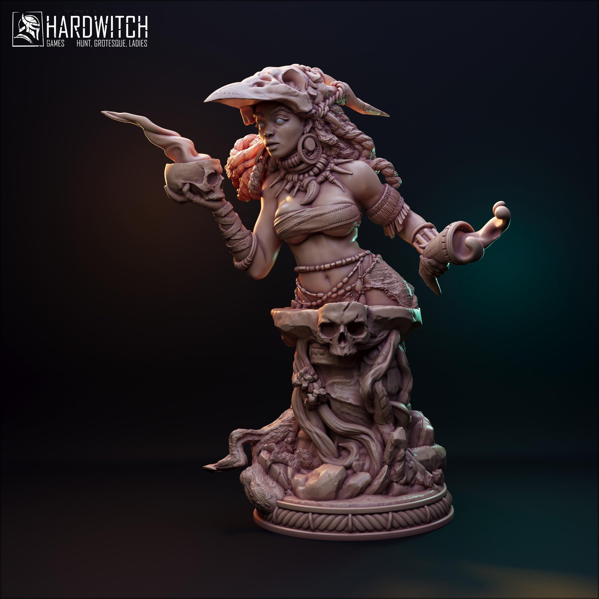 Wutung Mahawa Bust | DnD Female Shaman Assassin Miniature | 32mm / 75mm | by Hardwitch Games
