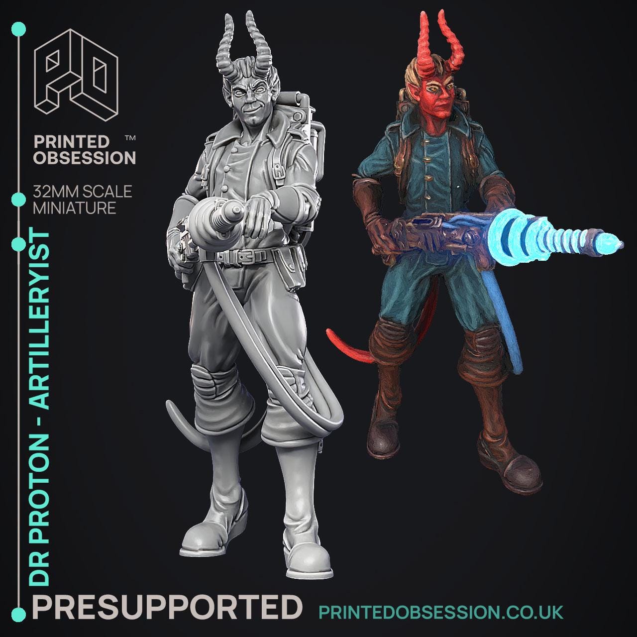Ghast Busters | DnD Sci-fi Ghost Hunter Demon Human Miniature | 32mm / 75mm | by Printed Obsession