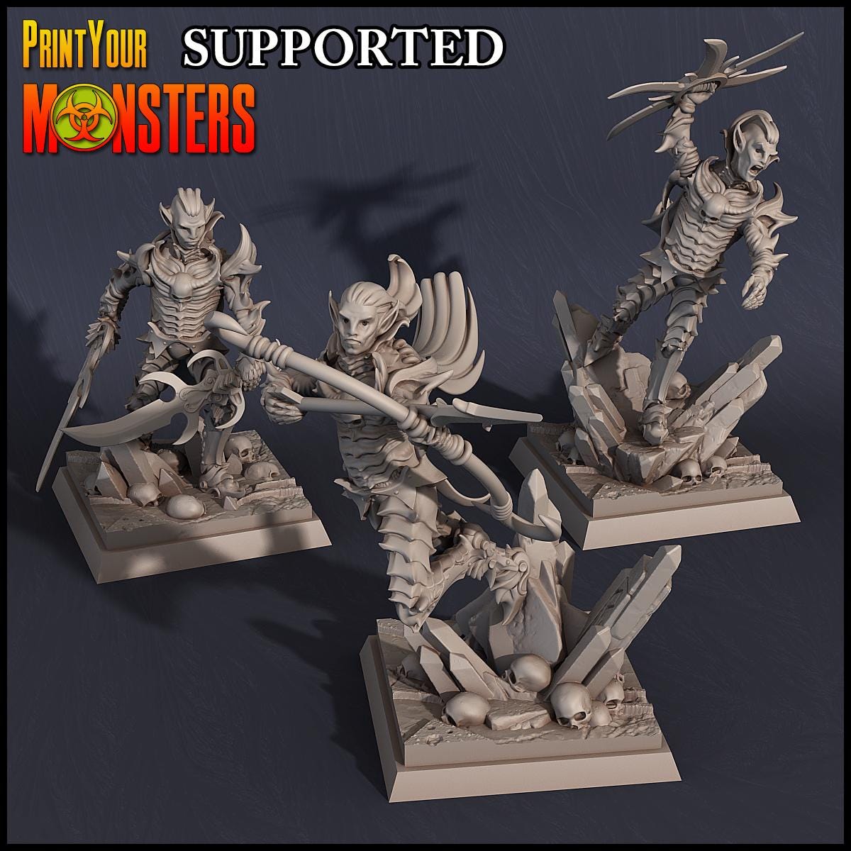 Dark Elves Army Pack | DnD Elven Soldier Warriors Medusa Monster Miniature | by PrintYourMonster