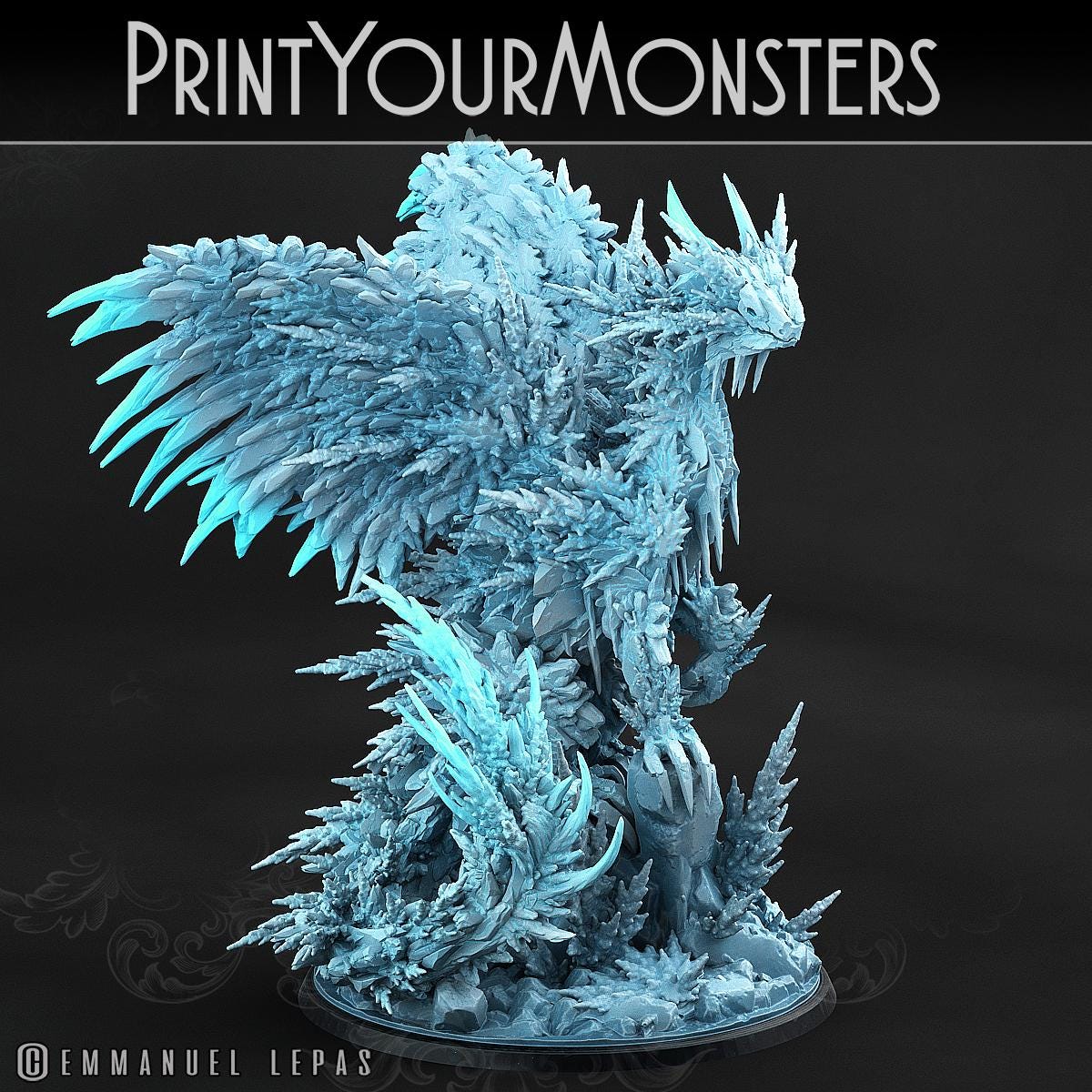 Hoarfrost Dragon | DnD Undead Zombie Elemental Large Scale Miniature | by PrintYourMonster