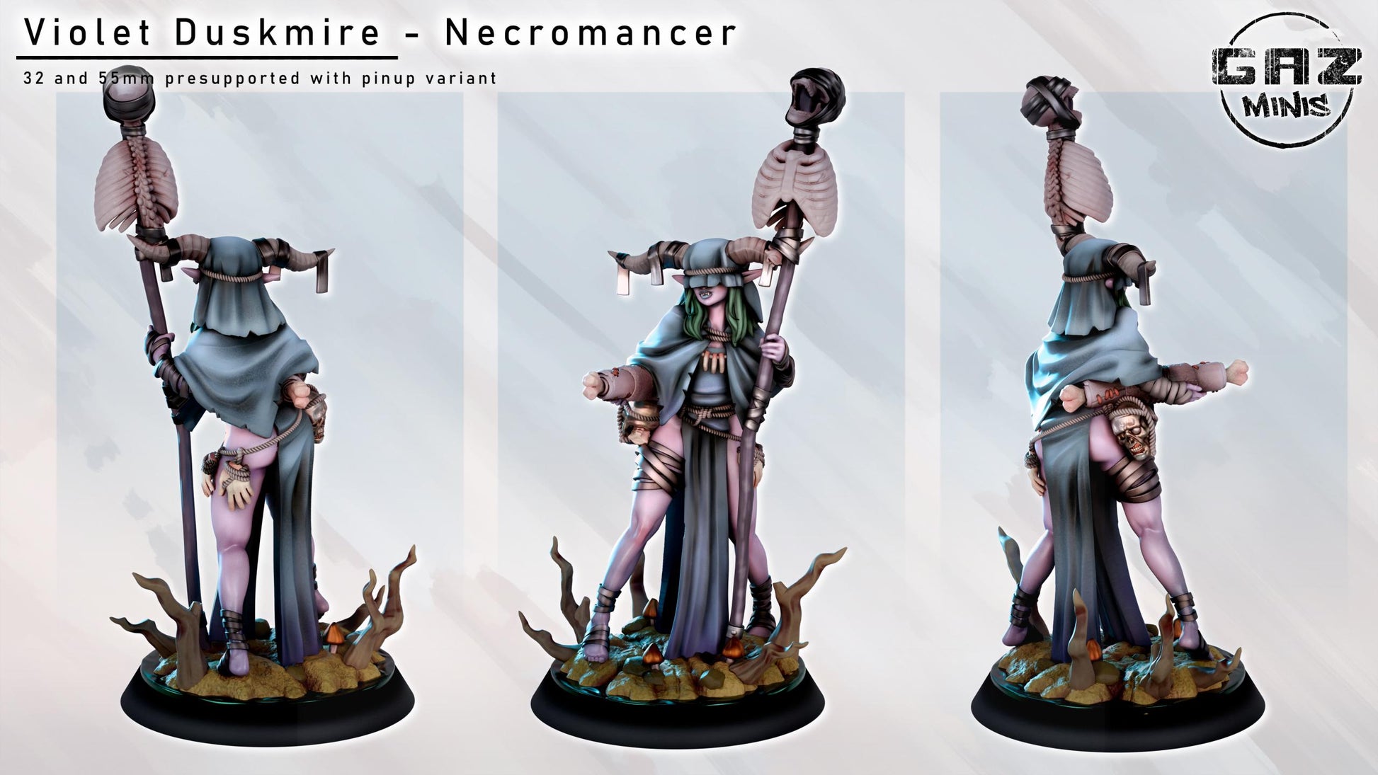 Violet Duskmire | Female Fantasy Wizard Necromancer Pin-up miniature | 32mm / 75mm / 100mm / 180mm | by GazMinis