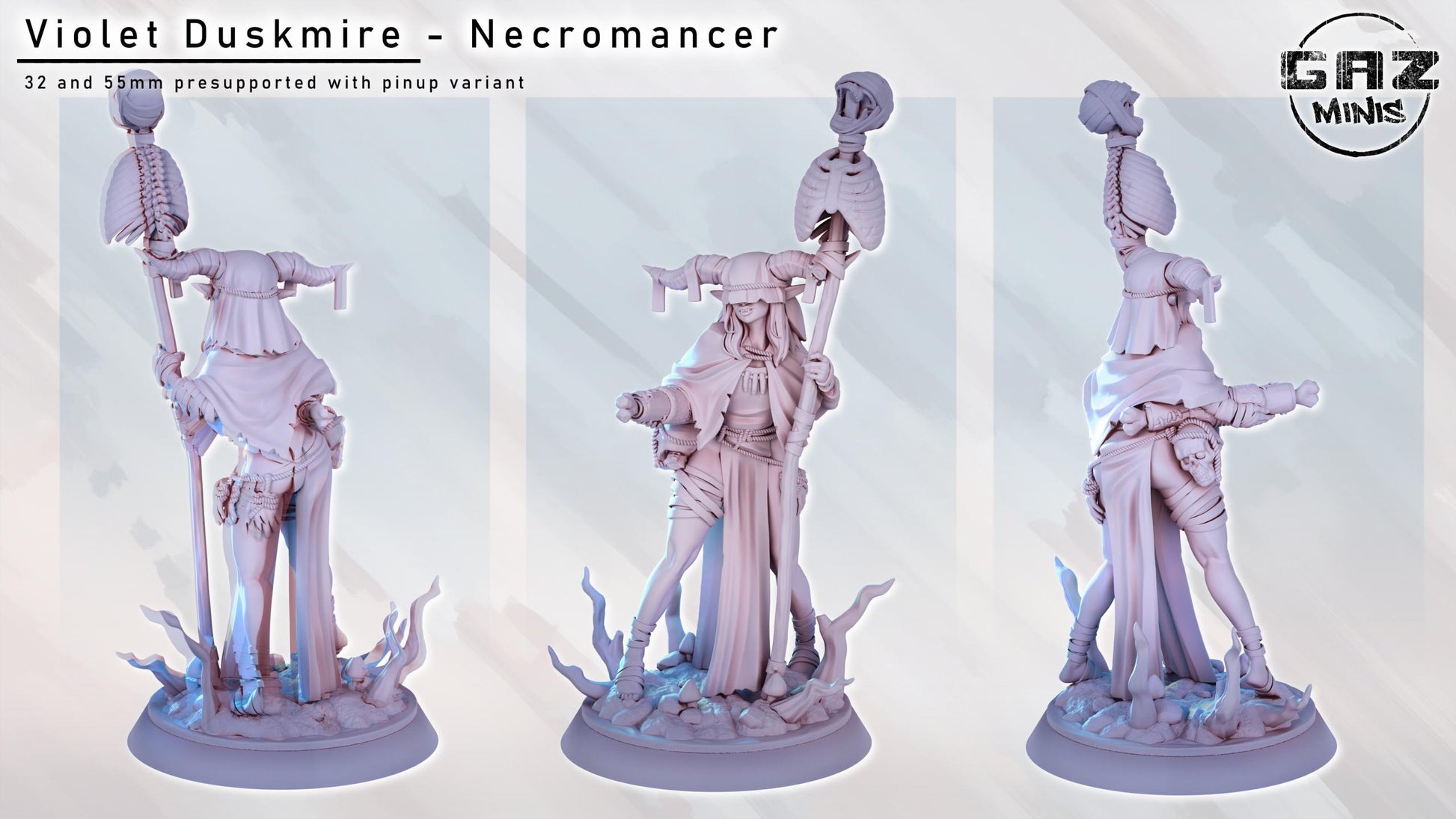 Violet Duskmire | Female Fantasy Wizard Necromancer Pin-up miniature | 32mm / 75mm / 100mm / 180mm | by GazMinis